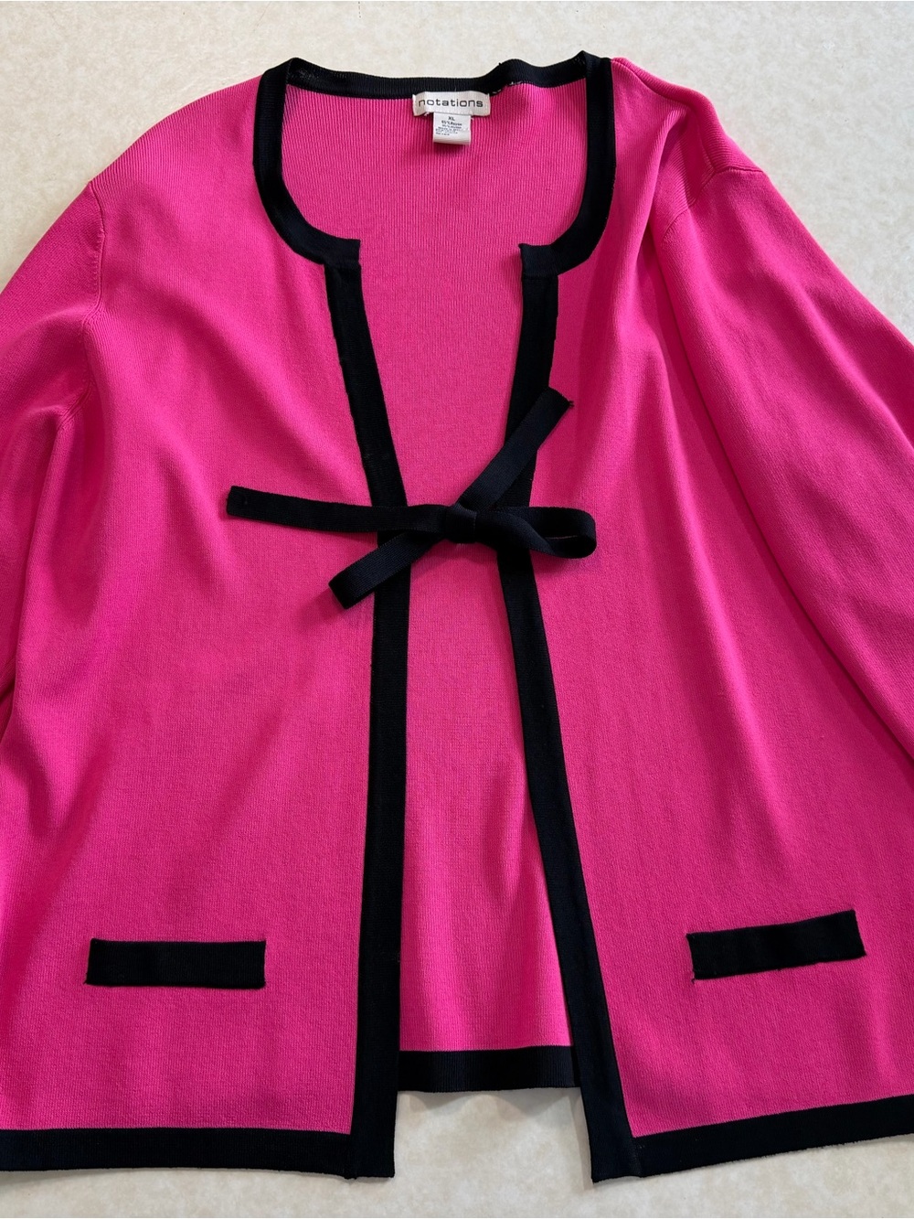 Notations Hot Pink Cardigan with Black Trim